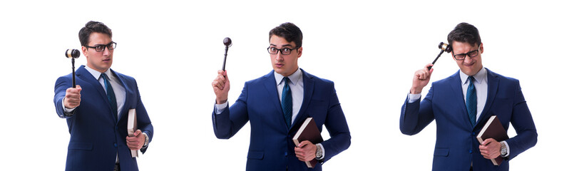 Naklejka premium Lawyer law student with a gavel isolated on white background