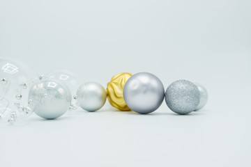 White, silver and golden christmas balls.