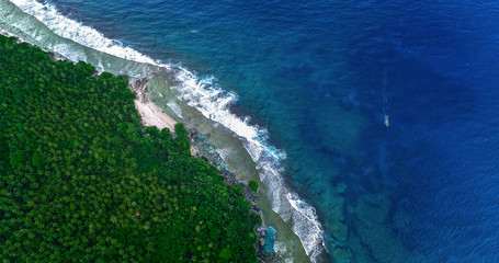 Aerial View of Siargao Island and Tropical Pacific. View from Drone