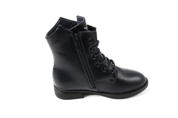 Women's photo boot black leather shoes isolated on white background