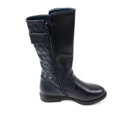 Women's photo boot black leather shoes isolated on white background