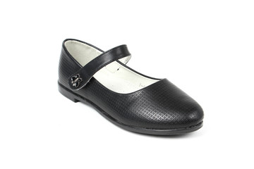 Women's flat photo black shoes isolated on white background