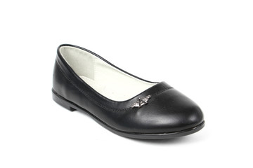 Women's flat photo black shoes isolated on white background