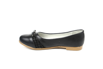 Women's flat photo black shoes isolated on white background