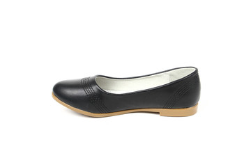 Women's flat photo black shoes isolated on white background