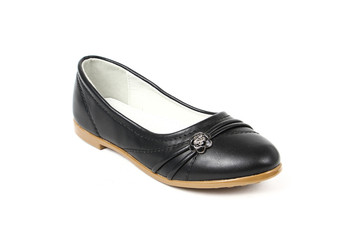 Women's flat photo black shoes isolated on white background
