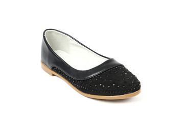Women's flat photo black shoes isolated on white background