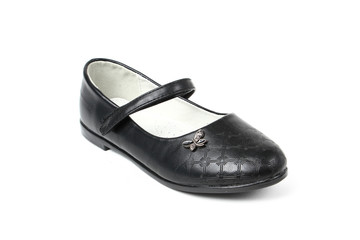 Women's flat photo black shoes isolated on white background