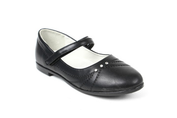 Women's flat photo black shoes isolated on white background