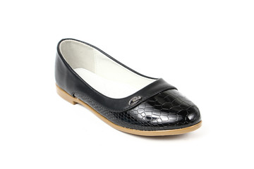 Women's flat photo black shoes isolated on white background