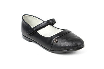 Women's flat photo black shoes isolated on white background