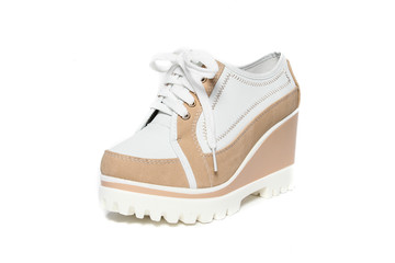 Stylish leather shoe in studio, autumn, spring isolated on white
