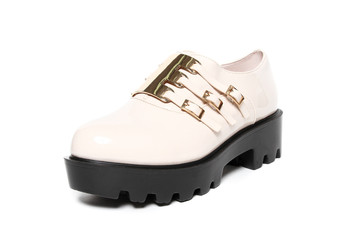 Stylish leather shoe in studio, autumn, spring isolated on white