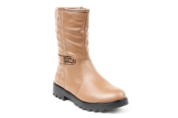 Stylish leather shoe in studio, autumn, spring isolated on white