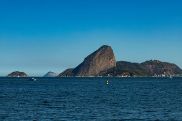 Most famous mountains in the world. Mountain of Sugar Loaf, Rio de Janeiro Brazil, South America. Copy space for advertising. 