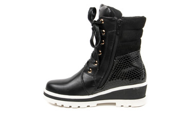 Stylish leather shoe in studio, autumn, spring isolated on white