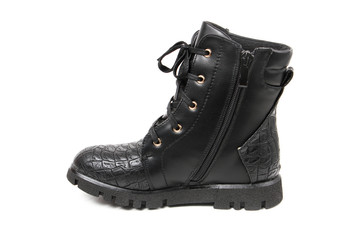 Stylish leather shoe in studio, autumn, spring isolated on white