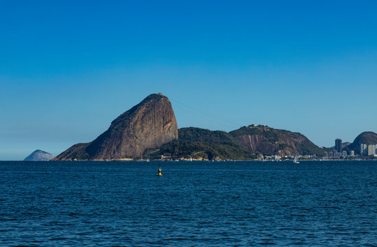 Most famous mountains in the world. Mountain of Sugar Loaf, Rio de Janeiro Brazil, South America. Copy space for advertising. 