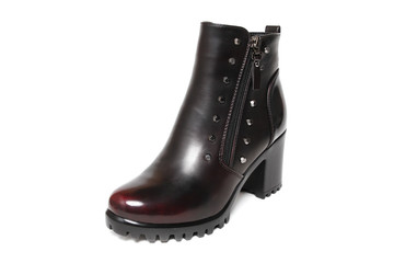 Stylish leather shoe in studio, autumn, spring isolated on white