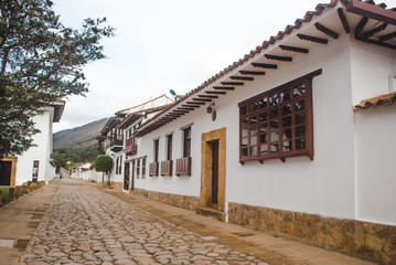 Fototapeta na wymiar Typical Spanish colonial architecture in Villa de Leyva, an authentic pueblo / small town and popular tourist destination in Boyacá Colombia