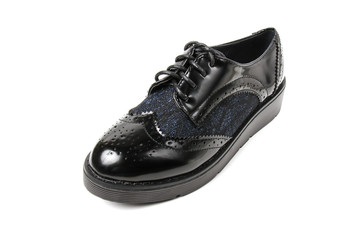 Women's platform black shoes isolated on white background