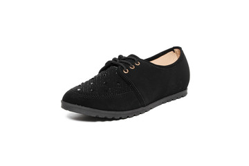 Women's platform black shoes isolated on white background