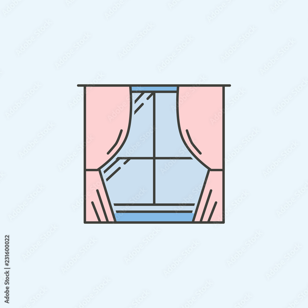 Poster curtain windows icon. element of house hold icon for mobile concept and web apps. colored curtain wi