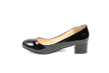 Women's platform black shoes isolated on white background colored