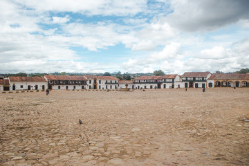 Plaza Mayor, the main town square of Villa de Leyva, Colombia, famous for its large expanse of cobbled space