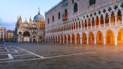 Campanile and Venice Doge's palace on San Marco square in Venice, Italy. Venice Grand Canal. Architecture and landmarks of Venice.