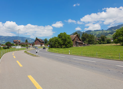 Village of Seewen in the Swiss canton of Schwyz in summer
