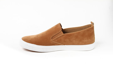 Man demi-season leather shoes on wthite