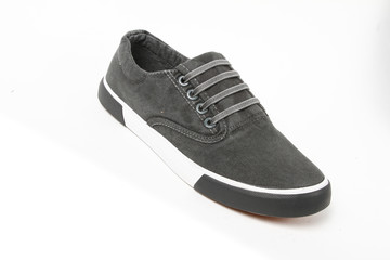 Man demi-season leather shoes on wthite