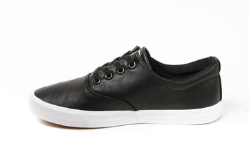 Man demi-season leather shoes on wthite