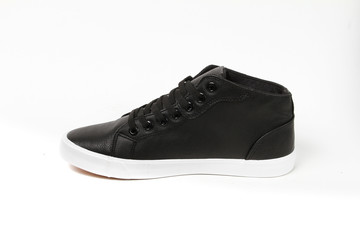 Man demi-season leather shoes on wthite
