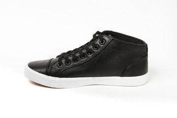 Man demi-season leather shoes on wthite