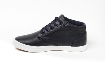 Man demi-season leather shoes on wthite