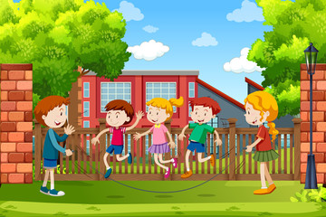 Obraz na płótnie Canvas Children playing outside scene
