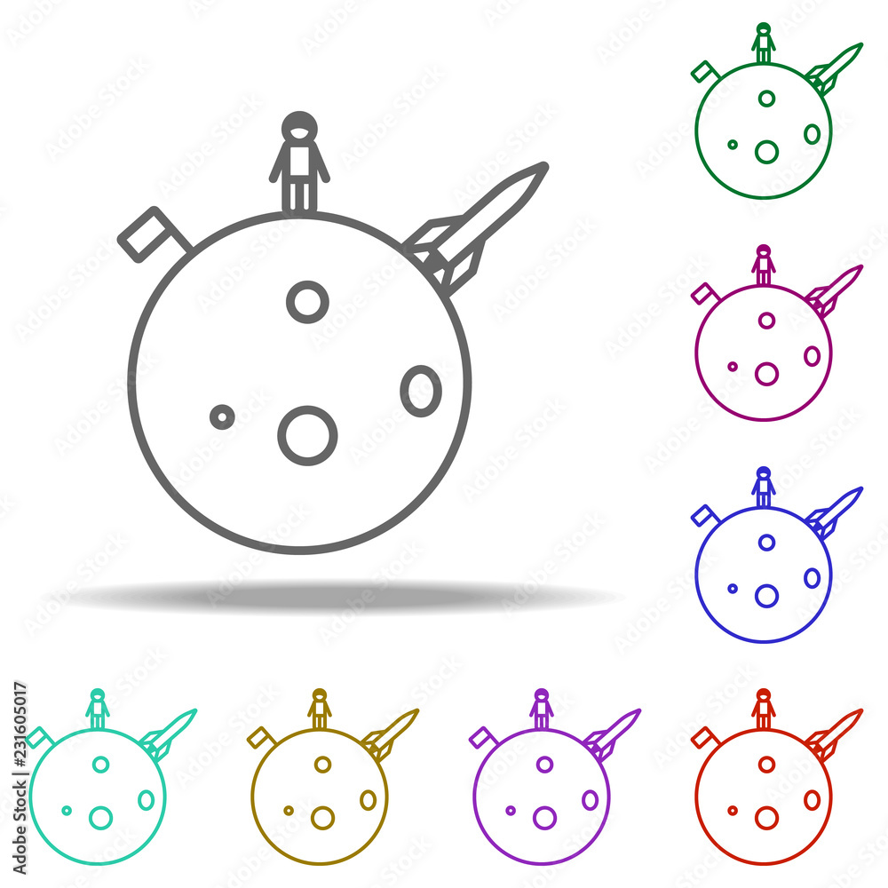 Poster man on the moon icon. elements of cartooning space in multi color style icons. simple icon for websi