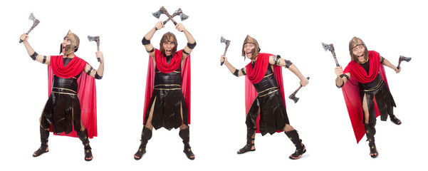 Gladiator with ax isolated on white