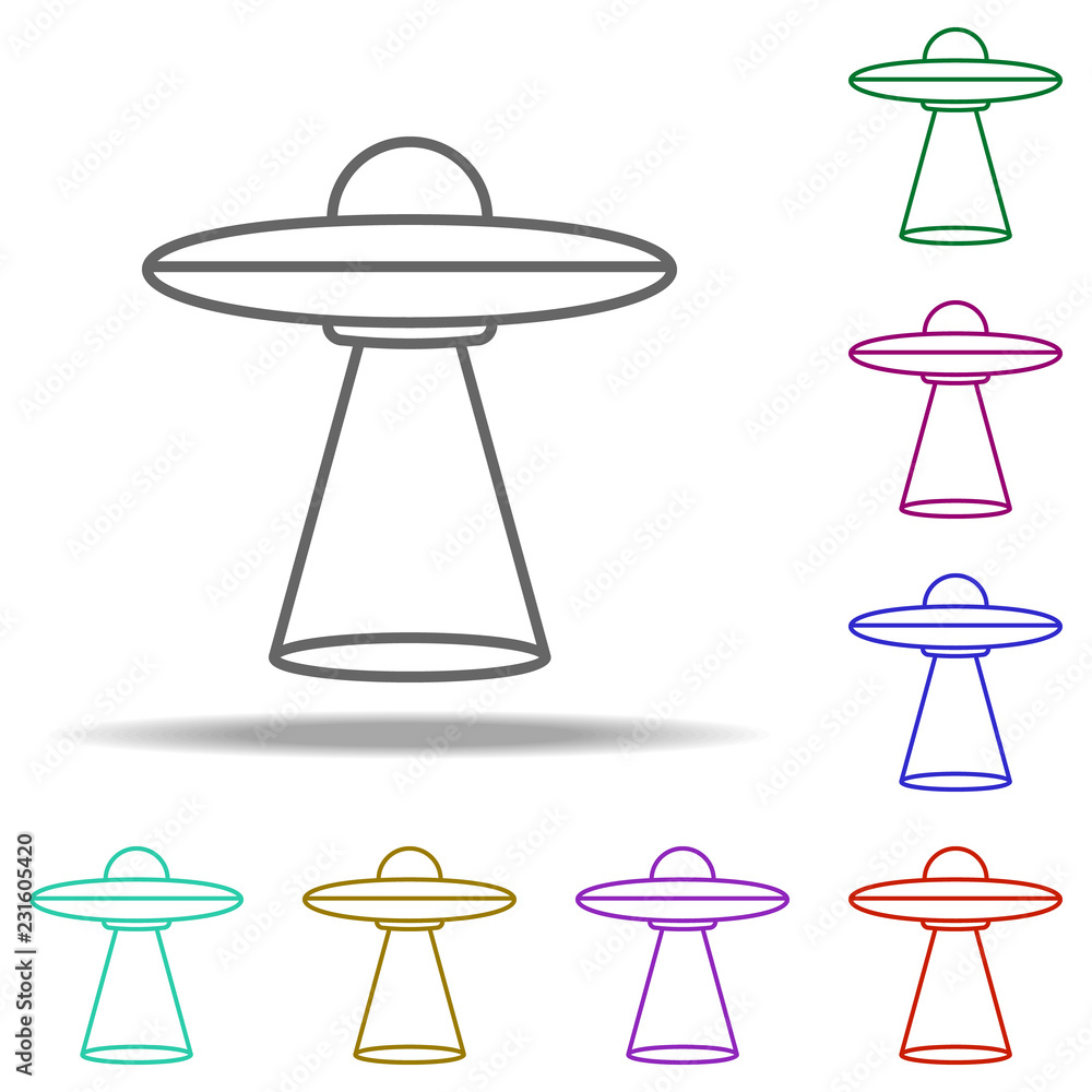 Poster alien flying machine icon. elements of cartooning space in multi color style icons. simple icon for 