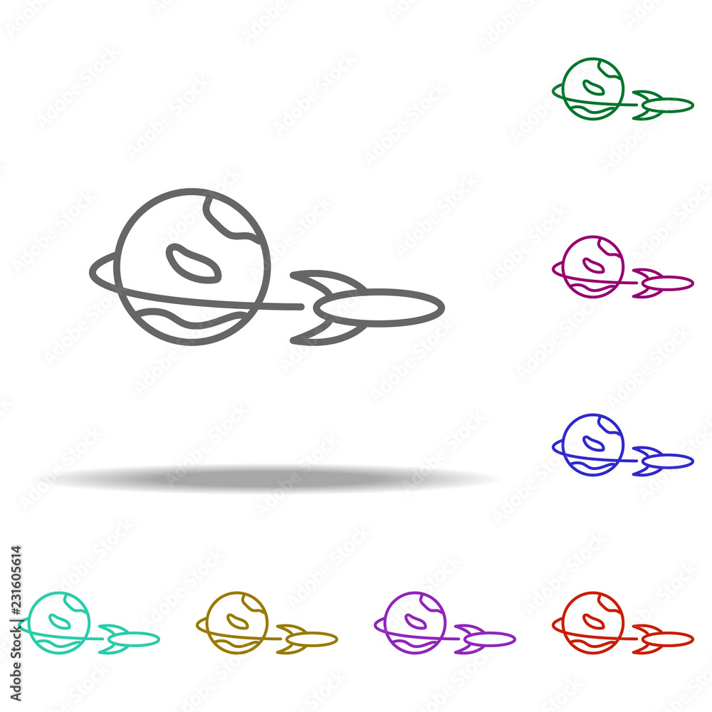 Aufkleber rocket and planet icon. elements of cartooning space in multi color style icons. simple icon for web