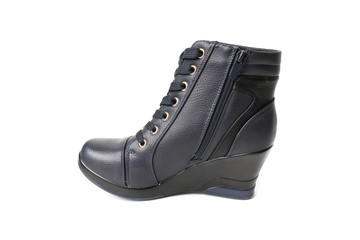 Women's leather demi-season shoes isolated on white background