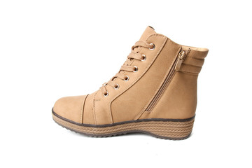 Brown women's leather demi-season shoes isolated on white background