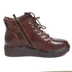 Brown women's leather demi-season shoes isolated on white background