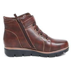 Brown women's leather demi-season shoes isolated on white background