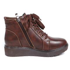 Brown women's leather demi-season shoes isolated on white background