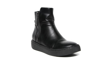 Women's leather demi-season shoes isolated on white background