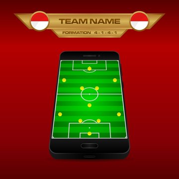 Football (Soccer) formation strategy template with perspective field on smartphone (4-1-4-1).