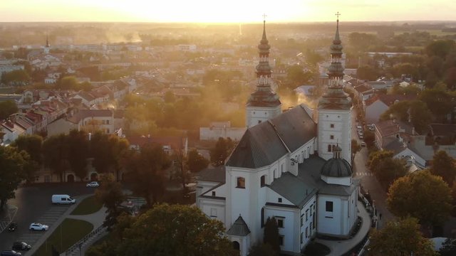 Church In Small City Aerial